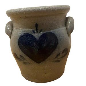 Vintage Heart Crock Pot. Rockdale Union Stoneware 1980. 5 3/4” Blue Grey